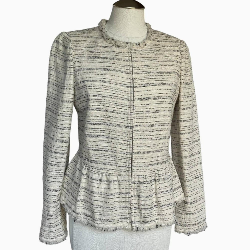 Rebecca Taylor Tailored Women's Tweed Peplum Jacket Size 6 Fringe Trim‎